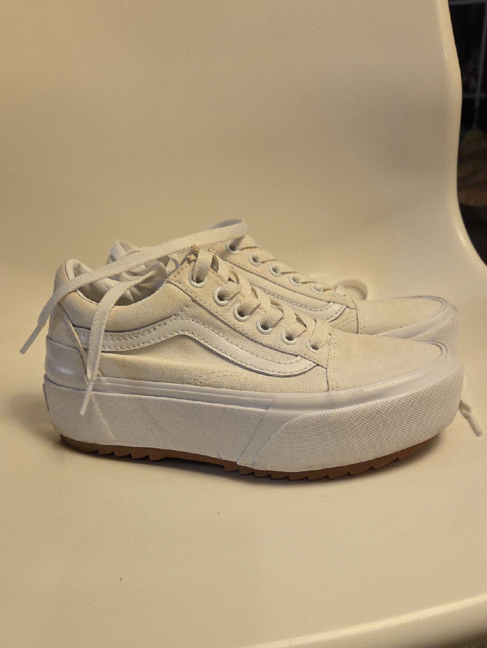 Vans Women's White Platform Canvas Lace-Up Sneakers